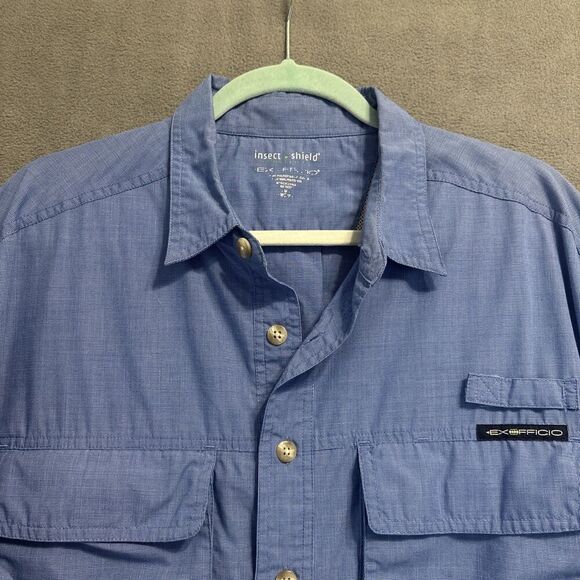 Exofficio Insect Shield Button Up Shirt Mens Size M Blue Hiking Fishing Camping - Picture 6 of 12